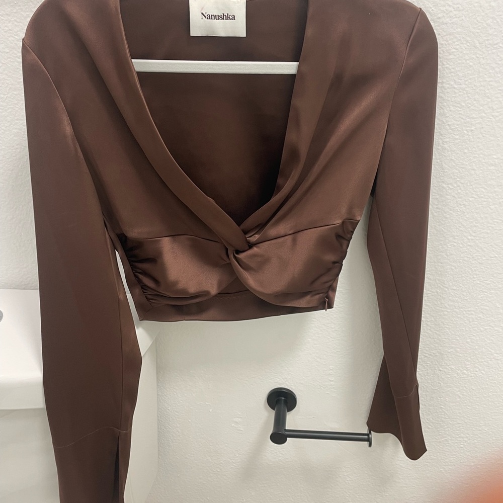 Nanushka Brown Long Sleeve Cropped Fitted Blouse